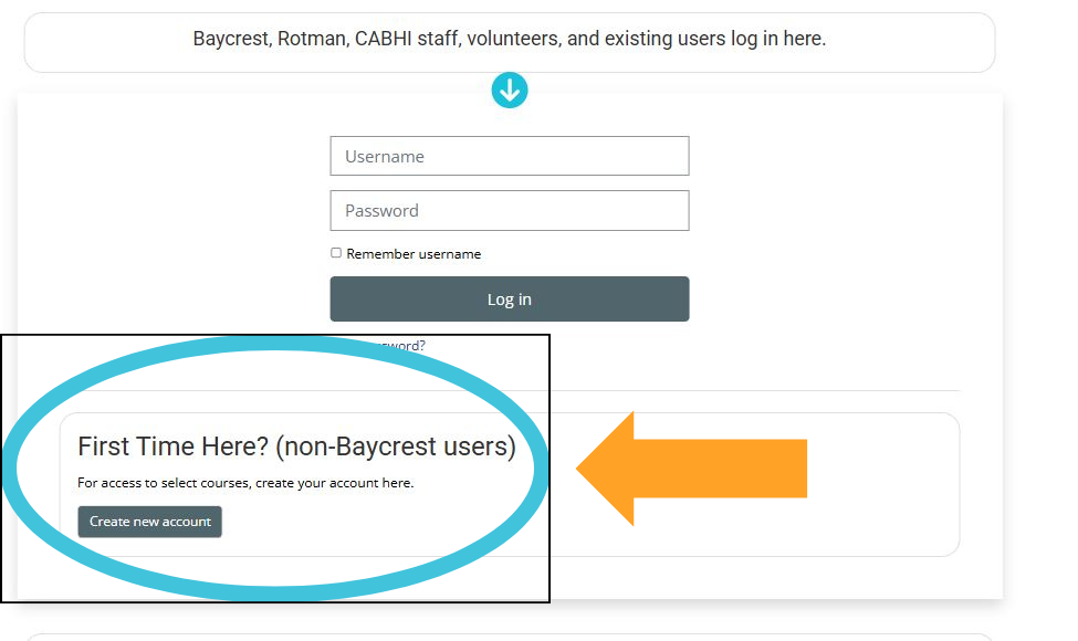 Create new account option for non-Baycrest users