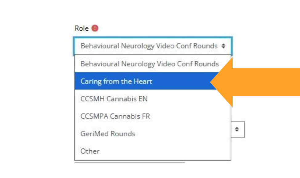 Account profile showing the Caring from the Heart role selection